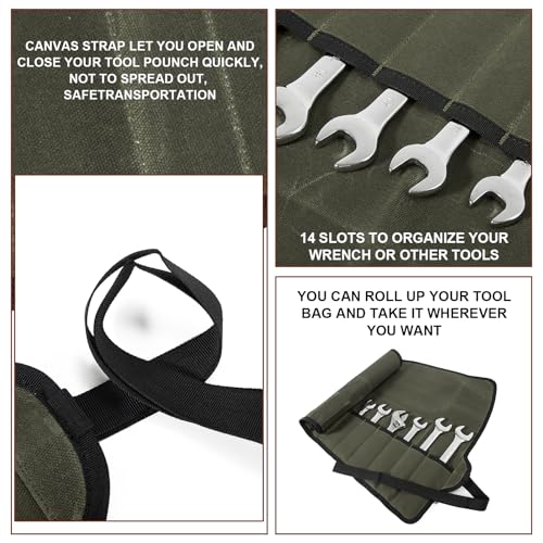 Chisel Roll,6 Pockets Roll Up Tool Pouch,Waxed Canvas Small Tool Roll Organizer and Wrench Roll Up Pouch,Store Chisel,Wrench,Pliers,Carving Knife (Army Green -3) - color: Army Green -3