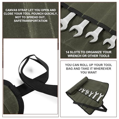 Chisel Roll,6 Pockets Roll Up Tool Pouch,Waxed Canvas Small Tool Roll Organizer and Wrench Roll Up Pouch,Store Chisel,Wrench,Pliers,Carving Knife (Army Green -3) - color: Army Green -3