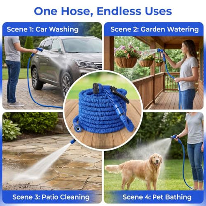 1PCS 50FT Garden Hose, Water Hose Retractable Garden Hose 1/2 and 3/4 Inch Connectors for Gardening Tools Essentials (Blue)