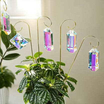7 Pcs AB Colored Crystal Suncatcher Small Trellis Golden Plant Potted Stake - color: 7 Pack AB