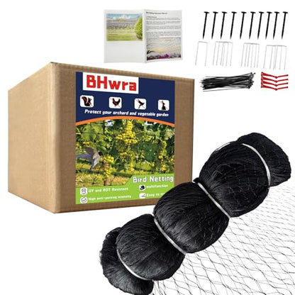 Black Bird Netting for Garden Protection Reusable Heavy Duty Garden Mesh Net Fruit Tree Netting Pest Barrier Bird Fence Protect Fruit Trees Vegetable with Ties and Staples (7' x 100')