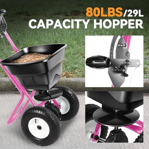 Auto Dynasty Walk-Behind Broadcast Spreader, 80LBS Capacity Fertilizer Spreader for Salt, Ice Melt, Grass Seed, Lawn and Garden Seeder, Purple - color: Purple