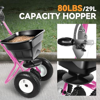 Auto Dynasty Walk-Behind Broadcast Spreader, 80LBS Capacity Fertilizer Spreader for Salt, Ice Melt, Grass Seed, Lawn and Garden Seeder, Purple - color: Purple
