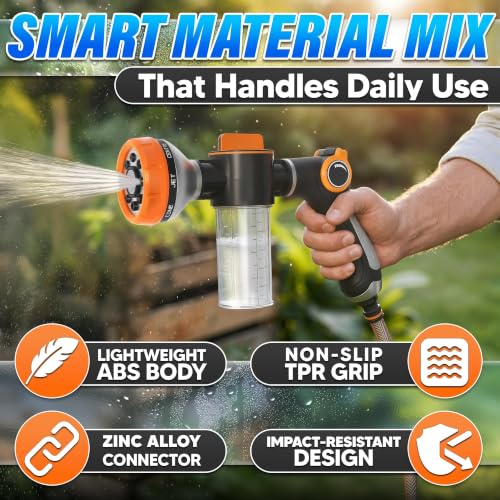 Garden Hose Nozzle with Soap Dispenser, 8 Patterns (Black, Orange) - color: Orange-Black