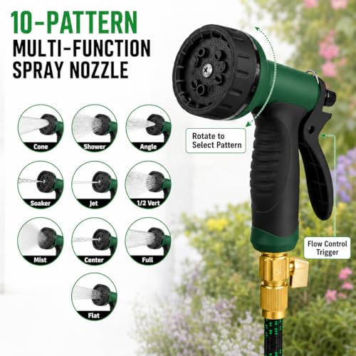 25 FT Premium Non-Expanding Garden Hose Ultra Lightweight, 25FT Watering Hose with 10 Function Nozzle, Kink & Tangle-Free, Leakproof & Pressure Resistant for Yard/Lawn/Camping (Black&Green) - color: Black&Green, size: 25FT