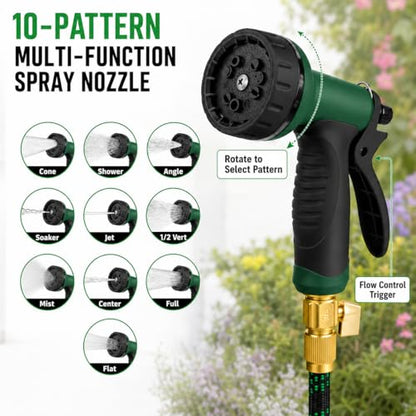 25 FT Premium Non-Expanding Garden Hose Ultra Lightweight, 25FT Watering Hose with 10 Function Nozzle, Kink & Tangle-Free, Leakproof & Pressure Resistant for Yard/Lawn/Camping (Black&Green) - color: Black&Green, size: 25FT