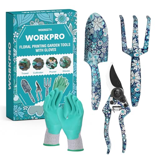 WORKPRO 4PCS Aluminum Garden Tool Set, Heavy Duty - style: Blue flower