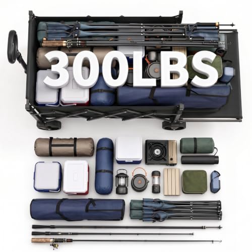 Sekey Collapsible Wagon with Tailgate, 300 lb Capacity, 38 in Cargo Length - color: Black