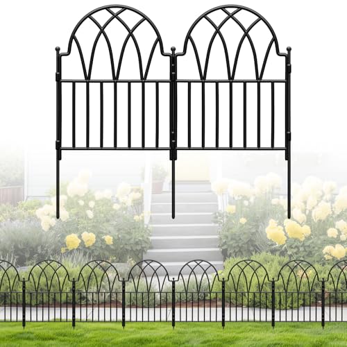 19 Pack Decorative Garden Fence Panels - 20.07 Ft Black Arched Metal Landscape Border Edging with Floral Design,No-Dig Rustproof Wire Fencing for Flower Beds, Patios, Dog, Yard, Outdoor - color: Black, size: Black | Size: 19 Panels-20.07ft(L) x 17in(H)