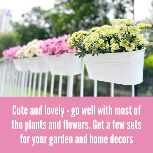 LaLaGreen 11.8 in Fence Rail Planter (9-Piece Combo) White Oval Round Pots - size: Combo B (9 pack)