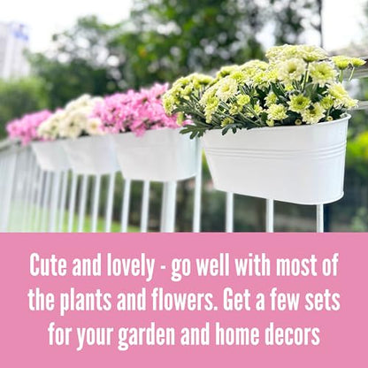 LaLaGreen 11.8 in Deck Metal Rail Planter (8-Piece Combo) Flower Pots White - size: Combo A (8 pack)