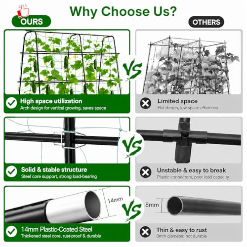 OTOSUNNY Cucumber Trellis for Raised Garden Beds, 5.3x5.3ft Garden Arch Trellis for Outdoor Climbing Plants, 0.55" Reinforced Metal Tomato Trellis for Grape Vines Tomatoes Peas Beans Vegetables, Black