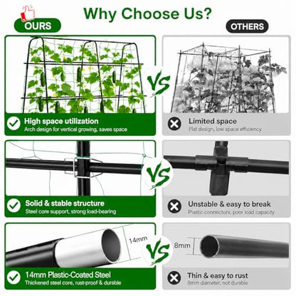 OTOSUNNY Cucumber Trellis for Raised Garden Beds, 5.3x5.3ft Garden Arch Trellis for Outdoor Climbing Plants, 0.55" Reinforced Metal Tomato Trellis for Grape Vines Tomatoes Peas Beans Vegetables, Black