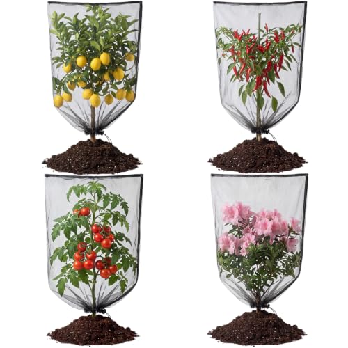 4 Pack Garden Netting Mesh Barrier Bags for Plant Bird Netting for Garden Protection Outdoor Mesh Plant Cover with Drawstring for Berry Bush, Tomato Raised Bed Fruit Tree(2.6 x 3.2 ft) - size: 2.6 x 3.2 ft