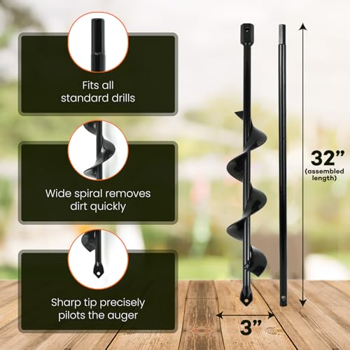 Auger Post Hole Digger 3" Wide 32" Deep - Earth Auger - Trench Digger - Hole Digger Tool for Fence Posts - Electric Post Hole Digger Handles - style: 3" X 32"