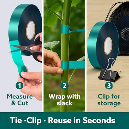 Plant Tie Tape, 1 in x 197 ft Stretchable Green Garden Tape for Plants, Soft Non-Adhesive PVC Plant Ties for Tomatoes, Grapes, Vines, Trees, Branches & Climbing Plants, 2 Rolls - size: 394 ft
