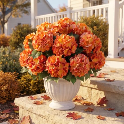 Sousi Fall Hydrangea Artificial Flower for Outdoor, 4 Bundles Fake Hydrangea Bush Plant UV Resistant for Outdoors Front Porch Indoor Home Garden Decor (4, Fall Yellow) - color: Fall Yellow