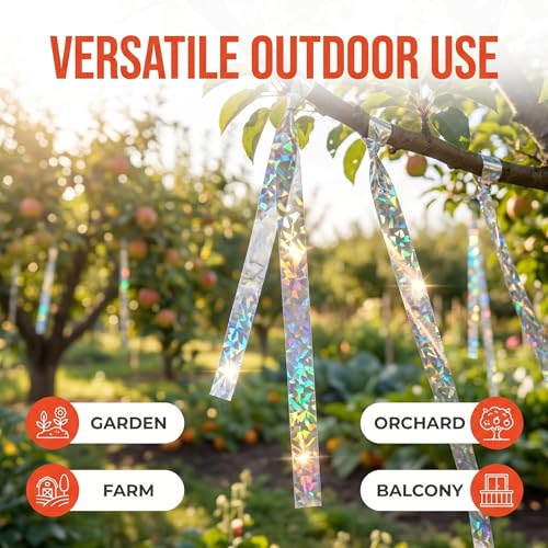 Laser Bird Scare Reflective Tape, 262ft Double-Sided Holographic Ribbon for Outdoor Garden Farm Orchard, UV-Resistant Waterproof Bird Repellent Deterrent for Sparrows Woodpeckers, Easy DIY Install