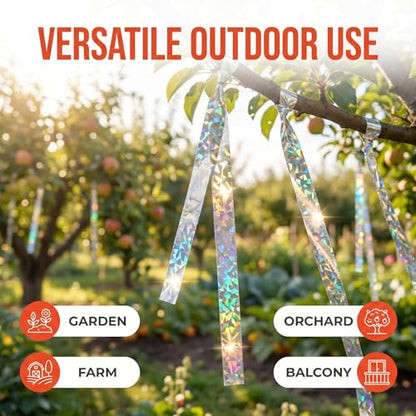 Laser Bird Scare Reflective Tape, 262ft Double-Sided Holographic Ribbon for Outdoor Garden Farm Orchard, UV-Resistant Waterproof Bird Repellent Deterrent for Sparrows Woodpeckers, Easy DIY Install