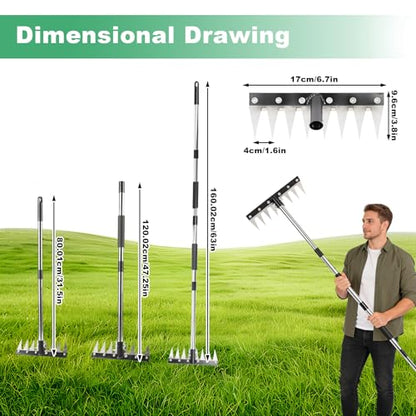 Weed Puller Tool with Long Handle, 3-in-1 Weeding Rake and Weed Remover Tool for Yard, Gardening Long Handle Weeding Tools, Stainless Steel Adjustable Handle, Ergonomic Grip
