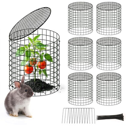 6 Sets of DIY Metal Plant Protectors from Deer, Garden Fencing Animal Barrier Size 11.8 * 12.9 inches, Mesh Plant Cage Chicken Wire Cloche for Plants with Stakes and Nylon Cables - size: 6 Sets