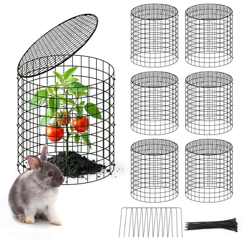 6 Sets of DIY Metal Plant Protectors from Deer, Garden Fencing Animal Barrier Size 11.8 * 12.9 inches, Mesh Plant Cage Chicken Wire Cloche for Plants with Stakes and Nylon Cables - size: 6 Sets