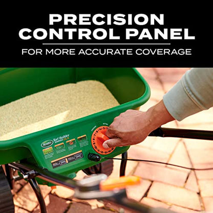 Scotts Turf Builder EdgeGuard DLX Broadcast Spreader for Seed, Fertilizer, Salt, Ice Melt, Holds up to 15,000 sq.ft. Product, Green - style: Deluxe