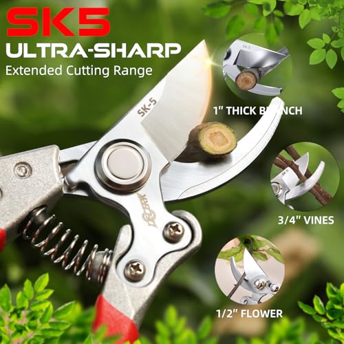 DECERK® 8.5" Professional Pruning Shears, Effortlessly Prunes 3/4" Branches - color: Red