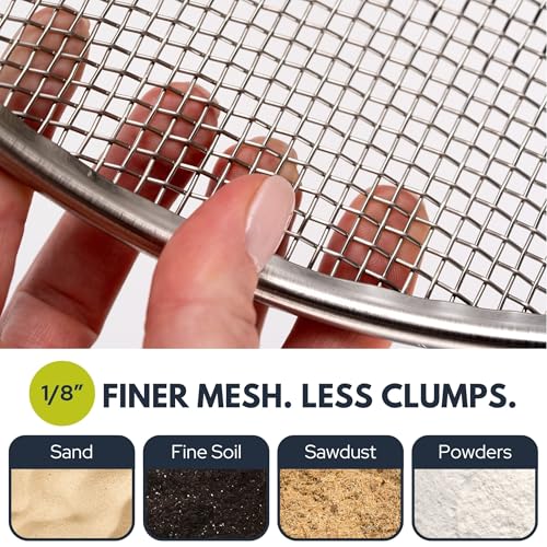Round Soil Sifter, 1/8-inch Stainless Steel Sieve with Handles - size: 1/8 inch