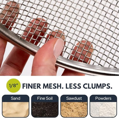 Round Soil Sifter, 1/8-inch Stainless Steel Sieve with Handles - size: 1/8 inch