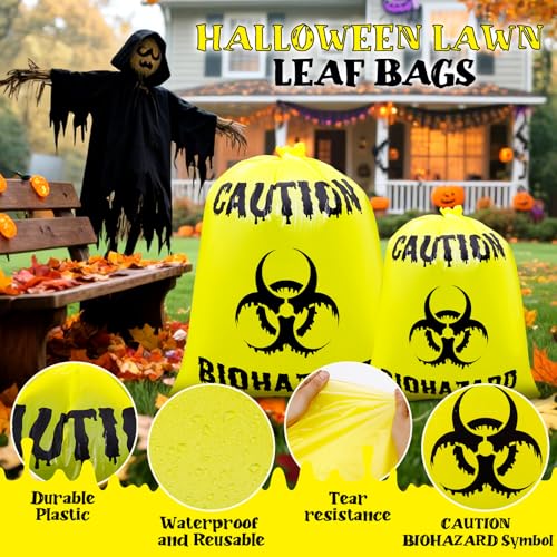 12 Pcs Yellow Large Halloween Lawn Leaf Bags Outdoor,Biohazard