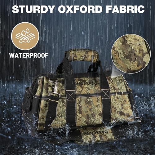 WORKPRO 16-Inch Wide Mouth Tool Bag with Water-Proof Molded Base - color: Camouflage