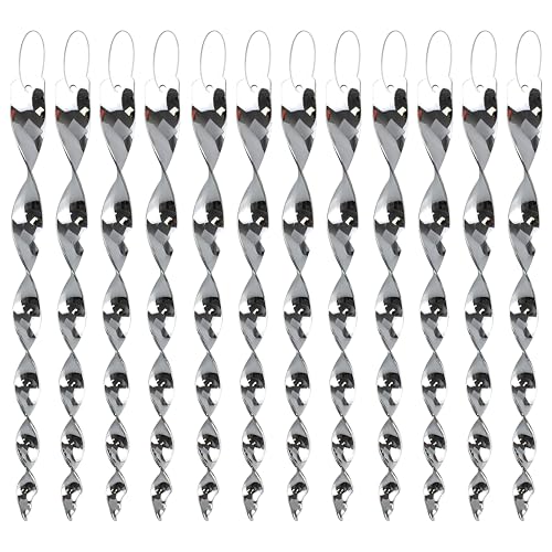 Bird Scare Rods Silver Hanging Plastic Bird Deterrent Device, Wind Driven Rotation Reflective Scare Rods to Keep Birds Away from House Windows Outdoor Garden Yard 12Pcs - color: Silver