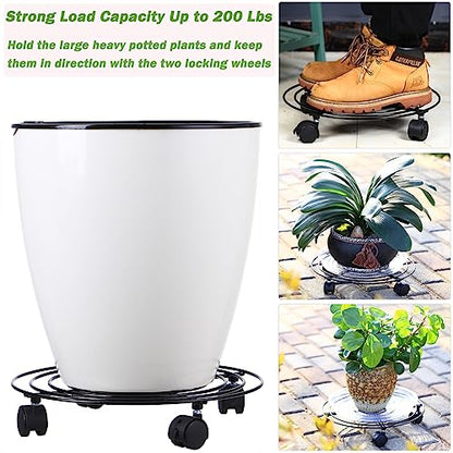 8 Packs Large Metal Plant Caddy with Wheels 13" and 11.8" Heavy-Duty Wrought Iron Rolling Plant Stands with Casters Plant Dolly Plant Roller Base Indoor and Outdoor Plant Pot Movers Planter Rollers - color: Black