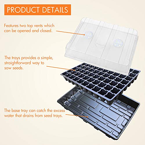 Gardzen Seed Starter Tray, 5 Pack Smiling Face Plant Germination Trays with Total 350-Cell, Seed Starter Kit with Humidity Vented Domes and Bases for Starting Vegetable Flower Herb Seeds 18" x 14" - size: 70-Cell White Eyes 5-Pack