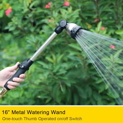 FANHAO Garden Hose Wand Heavy Duty, 16 Inches Metal Watering Wand with 8 Spray Patterns, 180° Rotating Long Hose Nozzle Sprayer Wand with Thumb Flow Control for Watering Hanging Baskets and Shrubs - color: Black