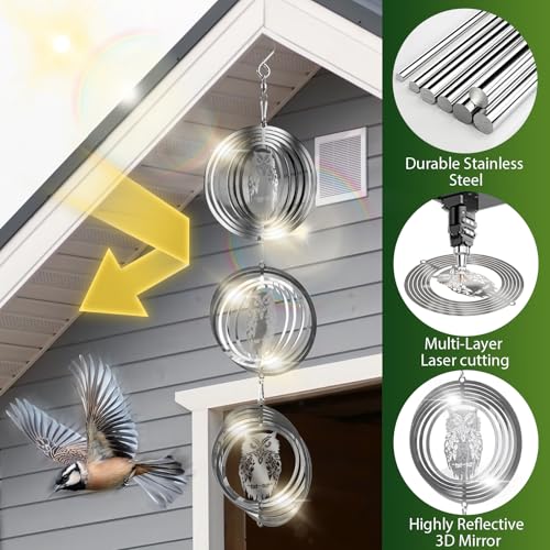 CHONOVO 12 Discs 4 Set Bird Deterrents for Outside, Owl Wind Spinner - size: Owl (12 Discs 4 Pcs)