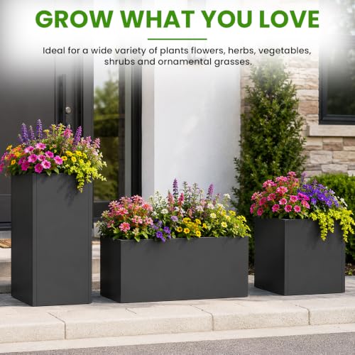 38 Inch Rectangular Outdoor Planter Box, Heavy Duty Galvanized Steel - size: 38 inch
