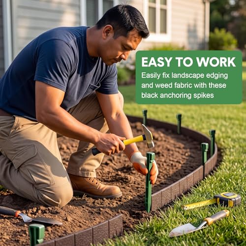 Mudder 50 Pcs Plastic Landscape Stakes Edging Spikes for Garden,Green - color: Green