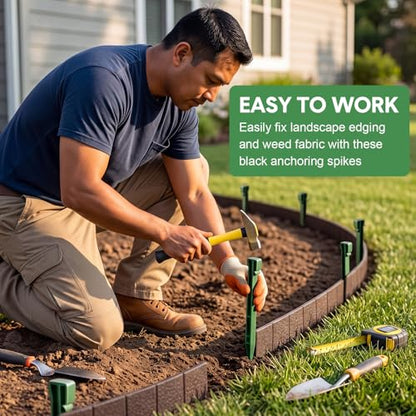 Mudder 50 Pcs Plastic Landscape Stakes Edging Spikes for Garden,Green - color: Green