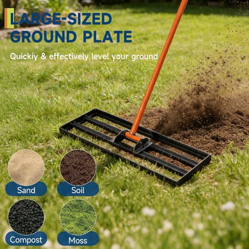 17" x 10"Lawn Leveling Rake with 5 FT Handle, Black - color: Black, size: 5FT 17"x10"