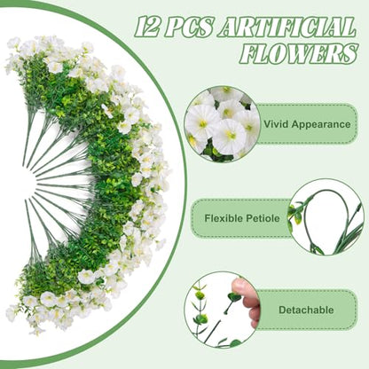 Hrobek Artificial Flowers for Outdoors Faux Petunias Plants UV Resistant - color: White