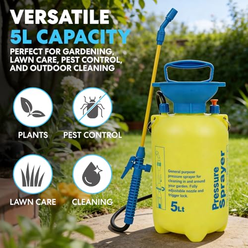 SIMPLI-Magic 5L Garden Pump Sprayer, Handheld Pressure Sprayer with Adjustable Nozzle & Easy Pump Action for Plants, Lawn Care, Cleaning & Outdoor Use