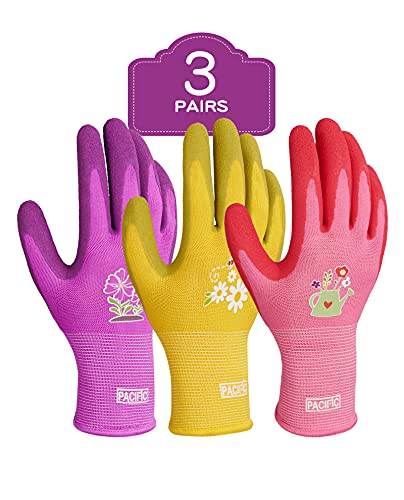 PACIFIC PPE 3 Pairs Gardening Gloves for women, Rubber Coated Garden Gloves, Ladies Yard Work Gloves, Breathable, Purple & Yellow & Red, Medium - color: Purple+yellow+red, size: Medium (Pack of 3)