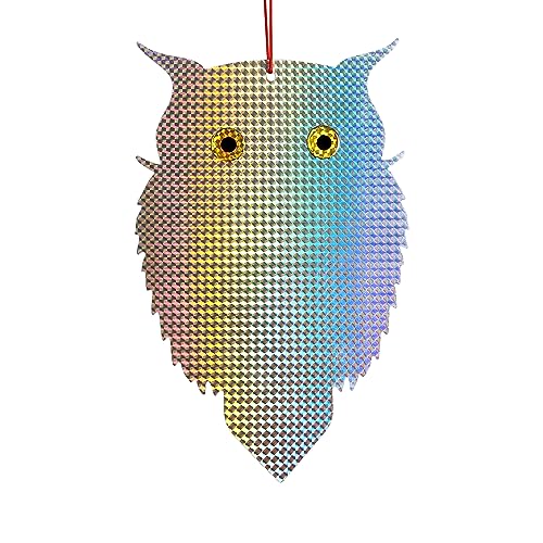 OFFO Owl Decoy to Scare Birds Away Bird Device (No Bell) for Woodpecker Pigeon Plastic Hanging Outdoors Reflective Keep Birds Away Home and Garden 1 PCS - style: Without bells