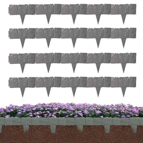 20Pcs Plastic Fence Panels, Gray Stone-Look Garden Fencing - color: Gray
