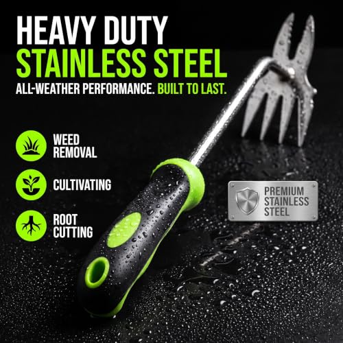 Heavy-Duty Garden Weed Pulling Tool, Deep Rooted Handheld Weed Control Tool, Stainless Steel Manual Dandelion Root Remover with Ergonomic Anti-Slip Handle for Lawn & Yard, 1 Pack