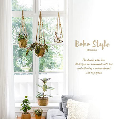 Mkono Macrame Plant Hanger Indoor 35 Inch Hanging Planter Basket Brown 2Pcs - color: Brown