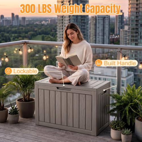 Outdoor Storage Box, 60 Gallon Waterproof Resin Patio Deck Box - color: Grey, size: 60 Gal