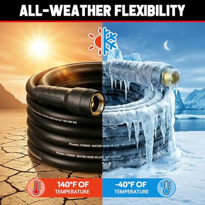 Garden Hose 75ft x 5/8", NON-EXPANDABLE Heavy Duty Premium Flexible Hose - color: Black, size: 75ft